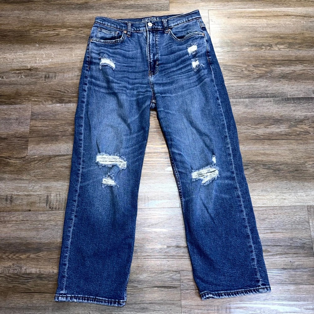 Arizona Highest Rise Vintage Straight-Leg Jeans Womens 10 Blue Denim Distressed
